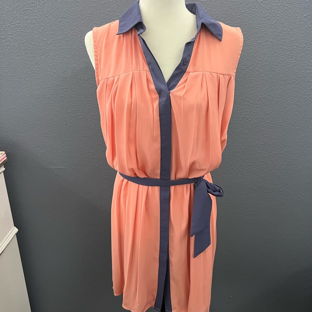 INA Shirt Dress L Peach Sleeveless Career Belted